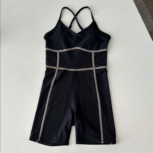YPB Black One Piece with Crisscross Straps and Mid-Thigh Length